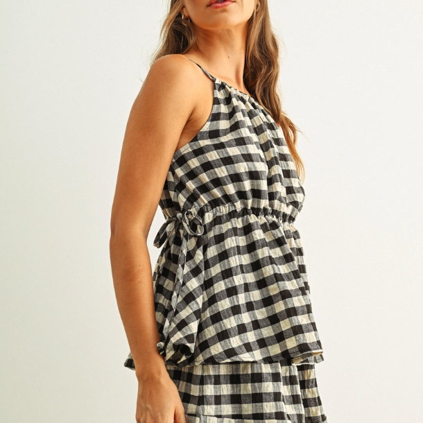Miou Muse Gingham Sleeveless Halter Top – Timeless Checkered Blouse