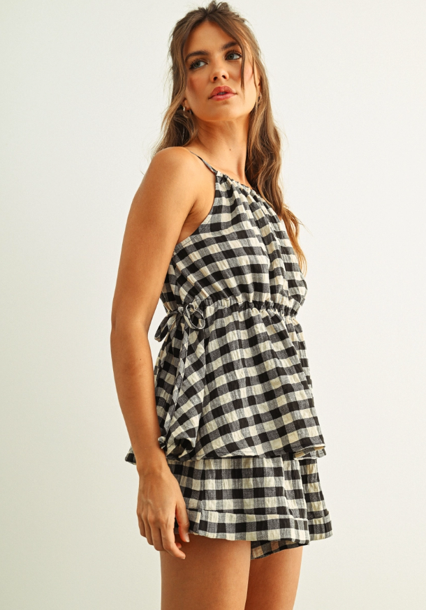 Miou Muse Gingham Sleeveless Halter Top – Timeless Checkered Blouse