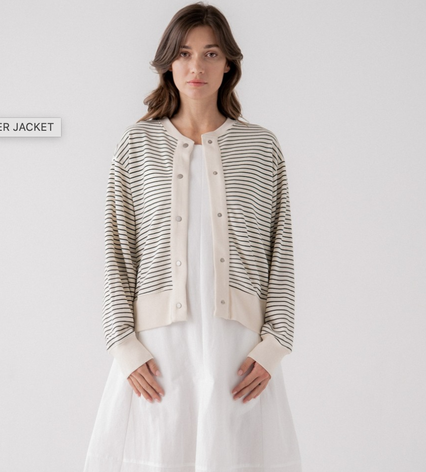 Elle Grey Striped Snap Front Bomber Cardigan