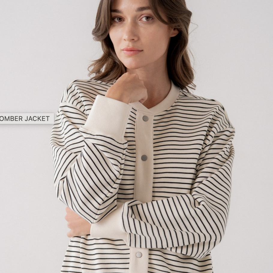 Elle Grey Striped Snap Front Bomber Cardigan