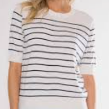 Khaki Stripe Oversized Short Sleeve Sweater | Relaxed Drop Shoulder Knit