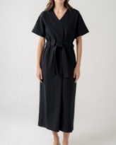 Aura V-Neck Drawstring Midi Dress – Effortless Day-to-Night Chic