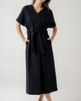 Aura V-Neck Drawstring Midi Dress – Effortless Day-to-Night Chic