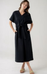 Aura V-Neck Drawstring Midi Dress – Effortless Day-to-Night Chic