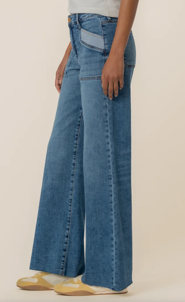 KUT from the Kloth MAYA High Rise Porkshop Front Pockets Wide Leg Raw Hem