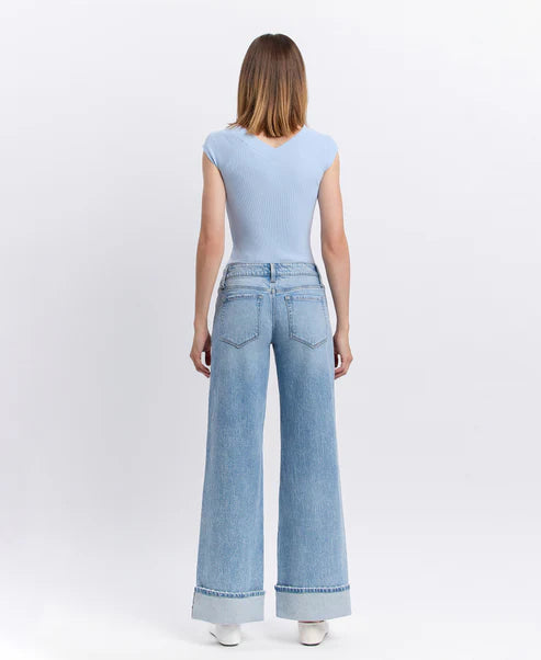 Vervet London - Low Rise Cuffed Baggy Wide Leg Jeans