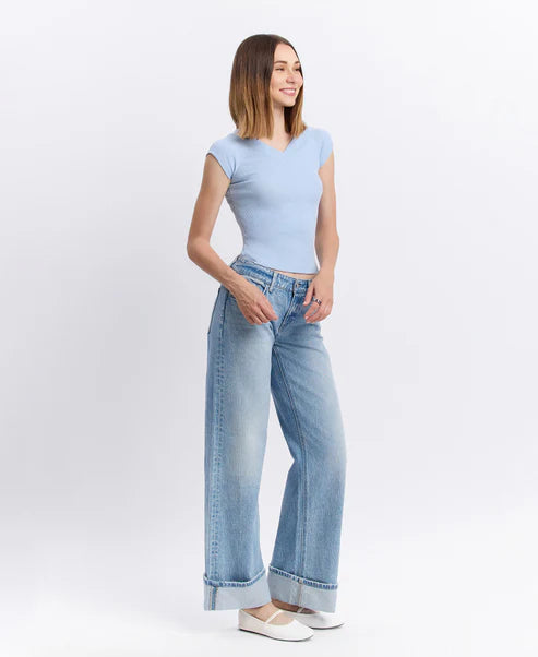 Vervet London - Low Rise Cuffed Baggy Wide Leg Jeans