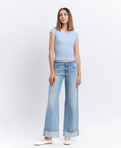 Vervet London - Low Rise Cuffed Baggy Wide Leg Jeans