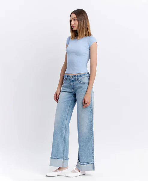 Vervet London - Low Rise Cuffed Baggy Wide Leg Jeans