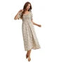 Romantic Floral Sweetheart Ruched Midi Dress with Puff Sleeves