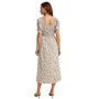 Romantic Floral Sweetheart Ruched Midi Dress with Puff Sleeves