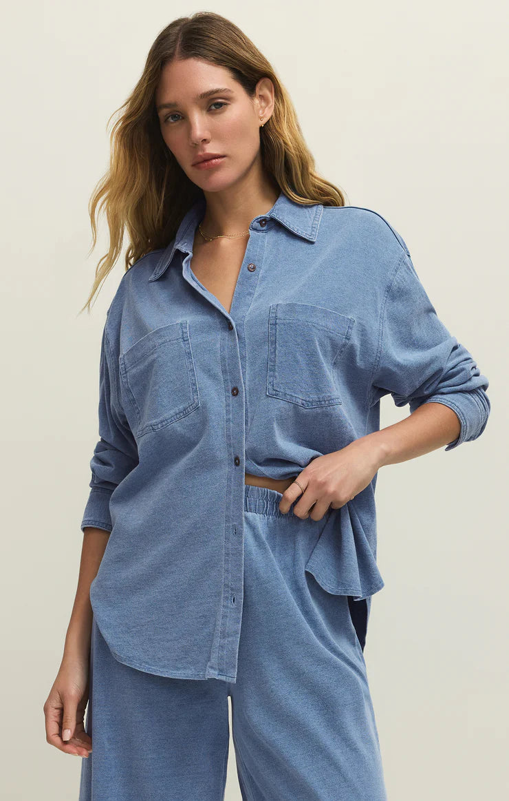 REESE JERSEY - DENIM BUTTON UP