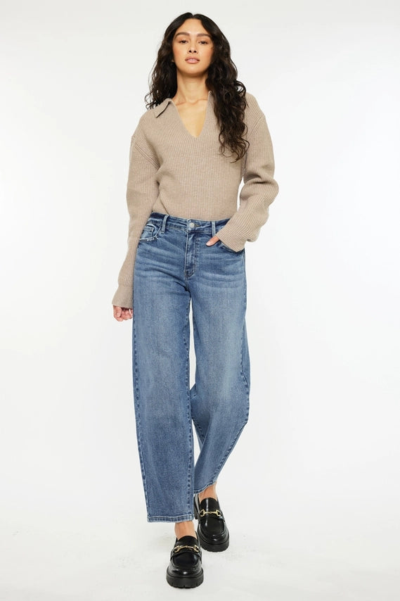 Kan Can  High Rise Barrel Fit Jeans