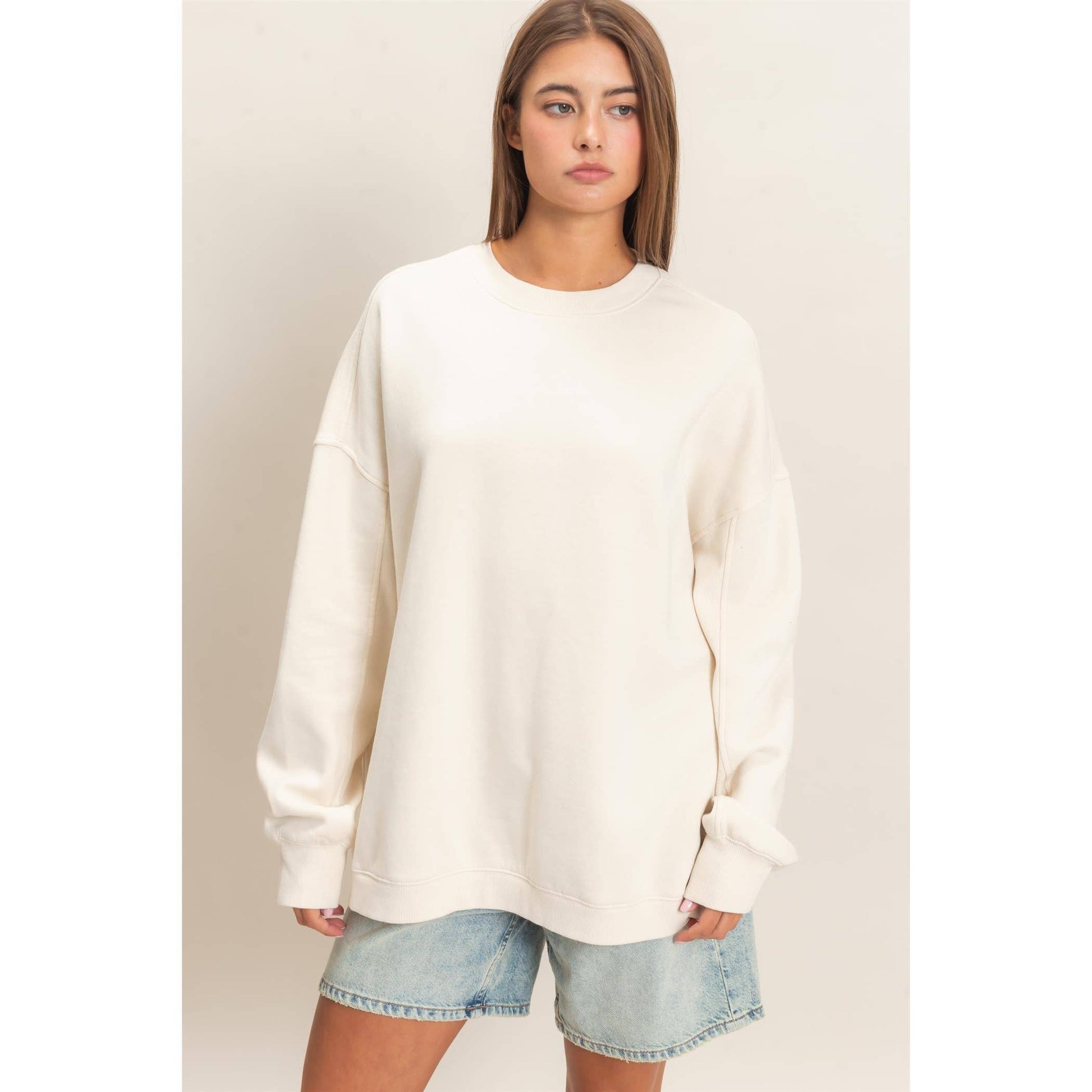 Acid Wash Crew Neck Long Sleeve Sweatshirt
