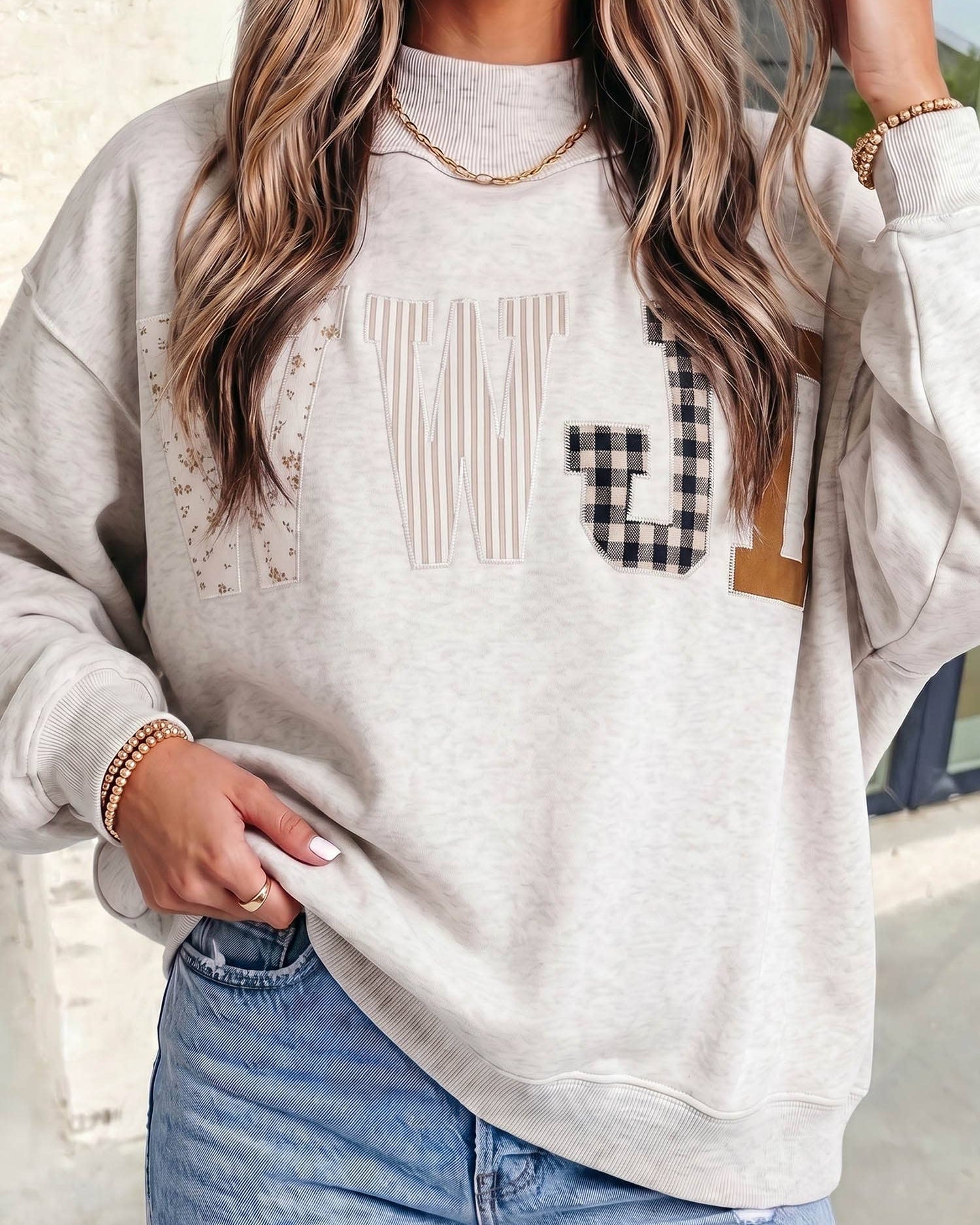 WWJD Embroidered Patch Mock Neck Sweatshirt
