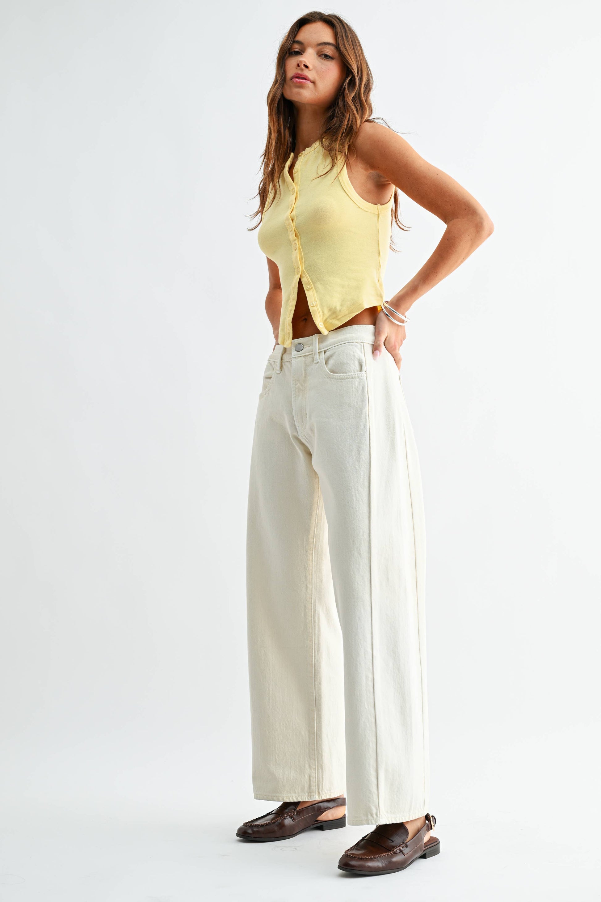 Twisted High Rise Stretch Barrel Jean - ECRU - DP865