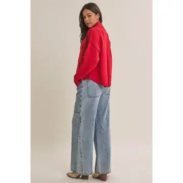 Minimal Day Oversized High Neck Sweater Jacket with Pockets