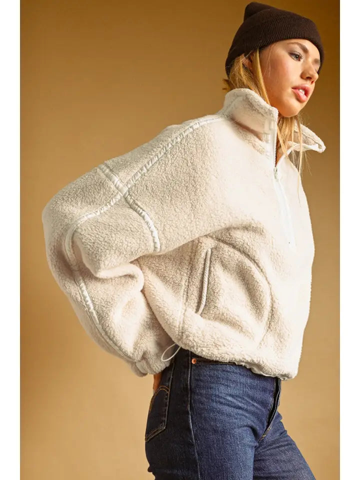 Miou Muse - Oversized Half-Zip Sherpa Pullover