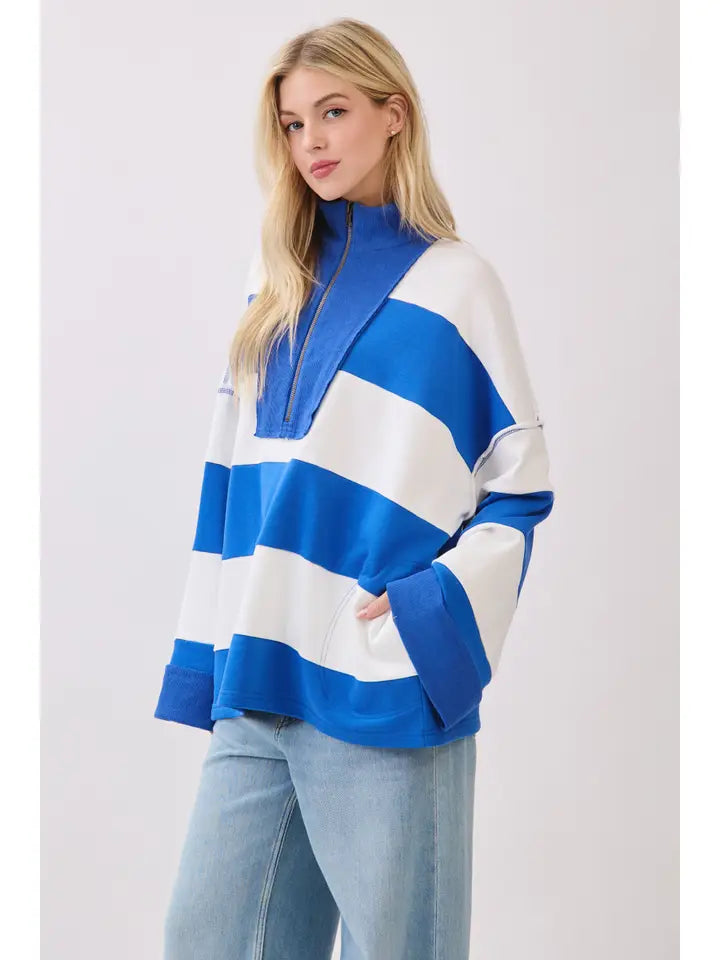 Gameday Varsity Stripe Oversized Zip Pullover