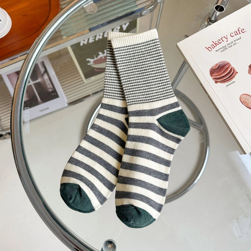 Stripe Pattern Cotton Crew Socks (OS)