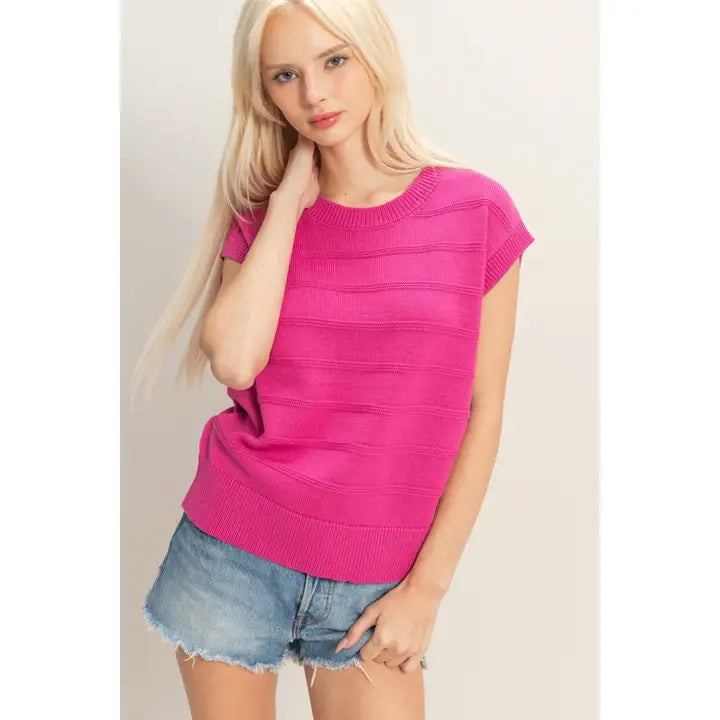 Textured Round Neck Dolman Sleeve Top