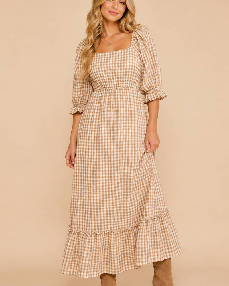 Gingham Puff Sleeve Maxi