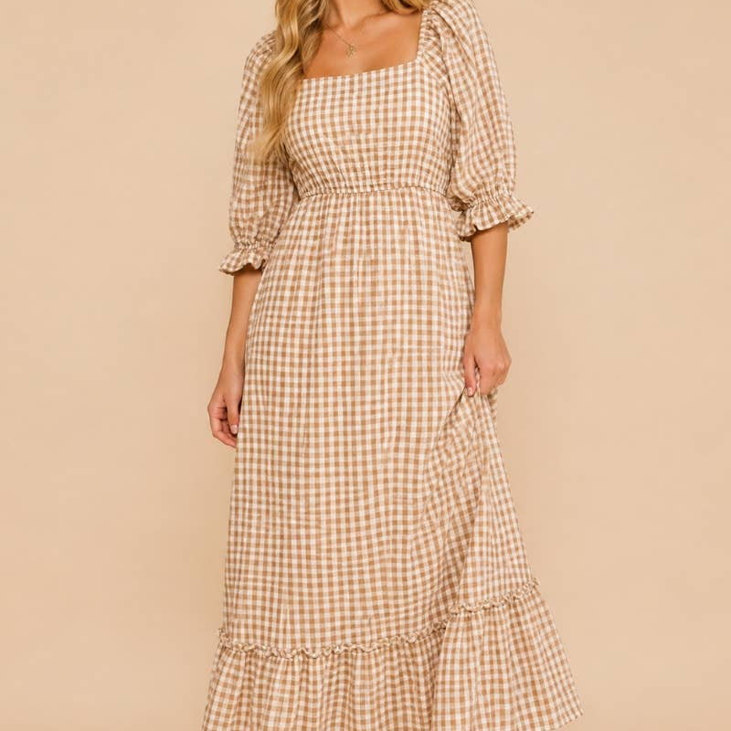 Gingham Puff Sleeve Maxi