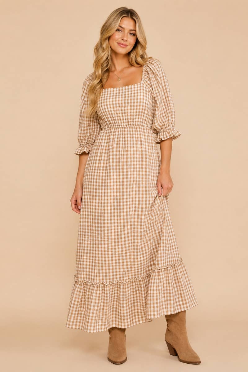 Gingham Puff Sleeve Maxi