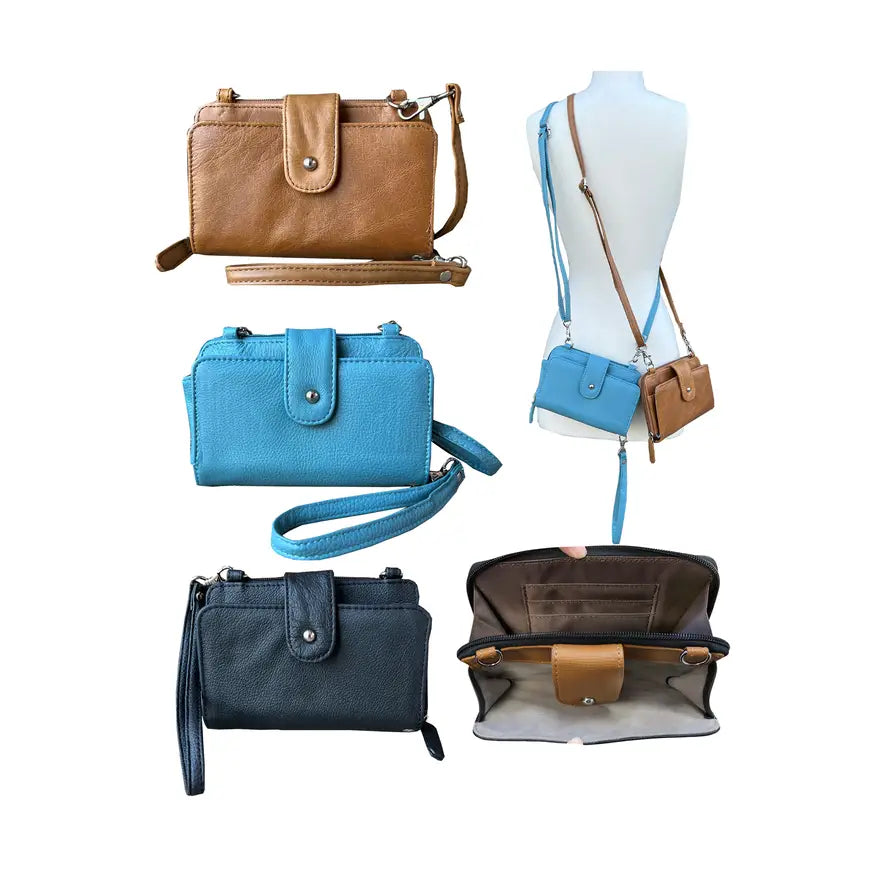3-in-1 Genuine Leather Crossbody Phone Bag & Wristlet Wallet