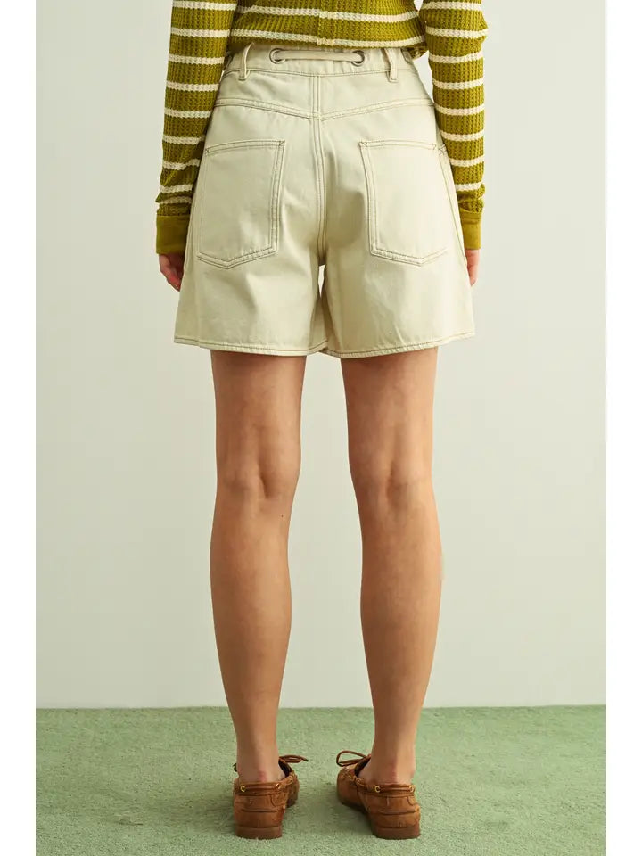Washed Pocket Front with Tie Belt Shorts