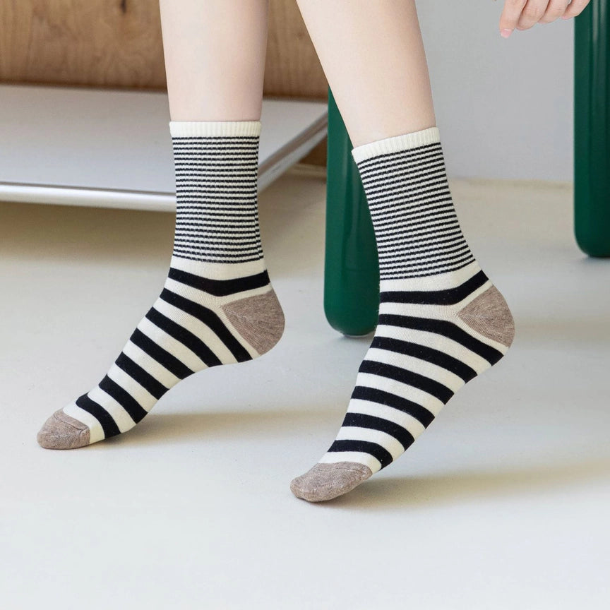 Stripe Pattern Cotton Crew Socks (OS)