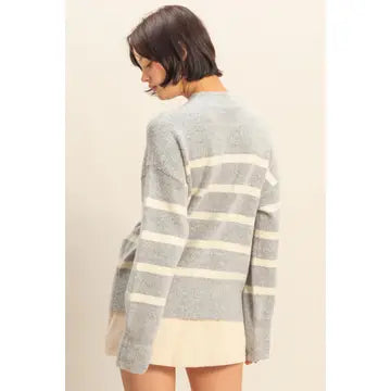 Grey Striped High Neck Sweater