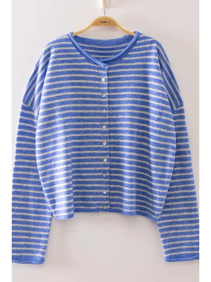 Very J Cozy Striped Cropped Cardigan