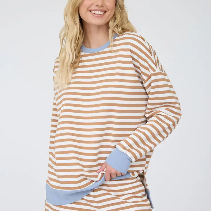 blu pepper striped contrast long slve top