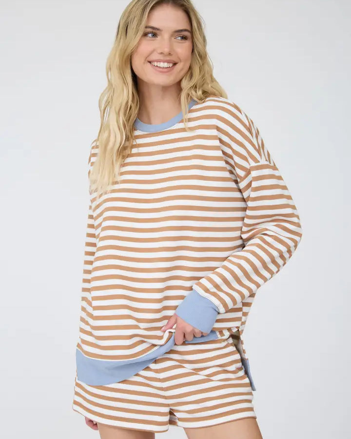 blu pepper striped contrast long slve top