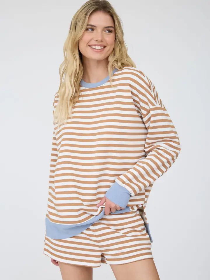 blu pepper striped contrast long slve top