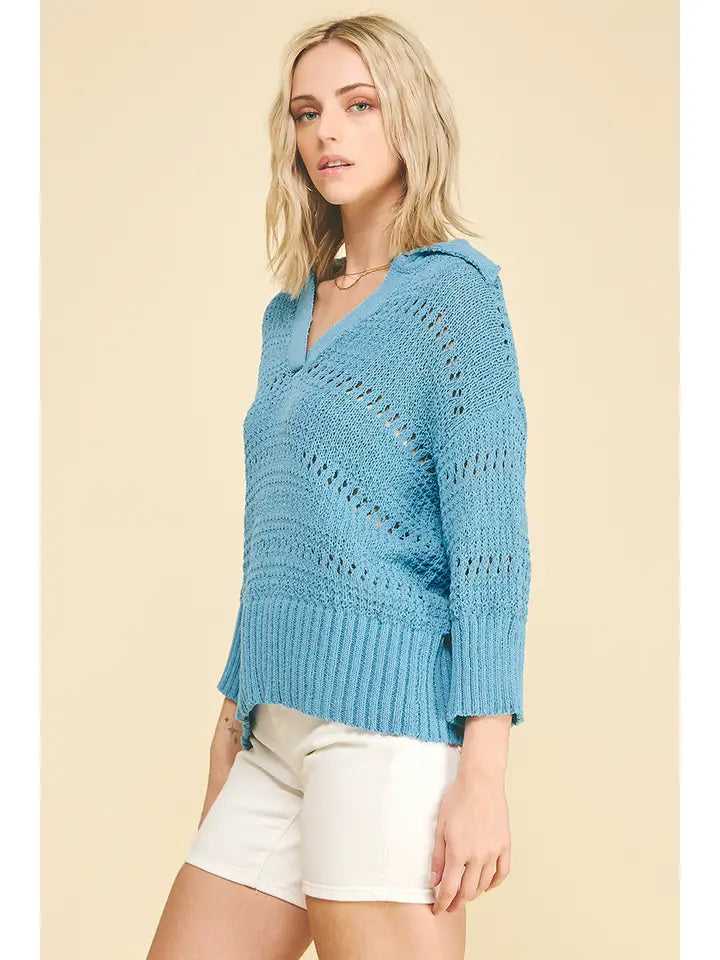 PINCH V-Neck Crochet Sweater