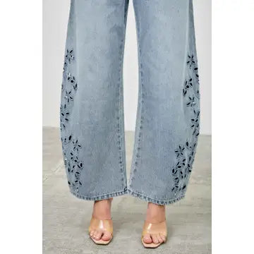 Embroidered High-Rise Barrel Jeans
