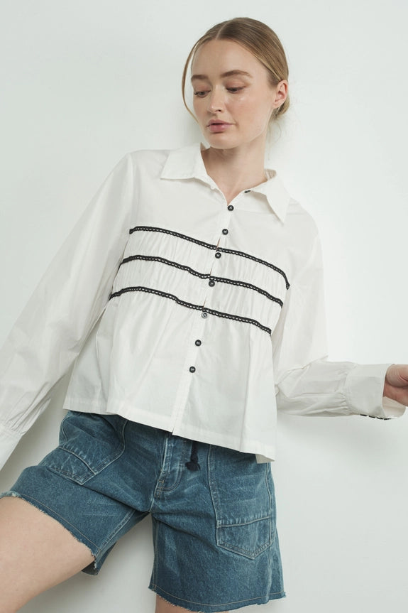 Contrast Lace Babydoll Button Down Shirt