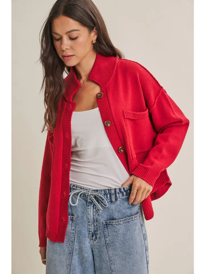 Minimal Day Oversized High Neck Sweater Jacket with Pockets