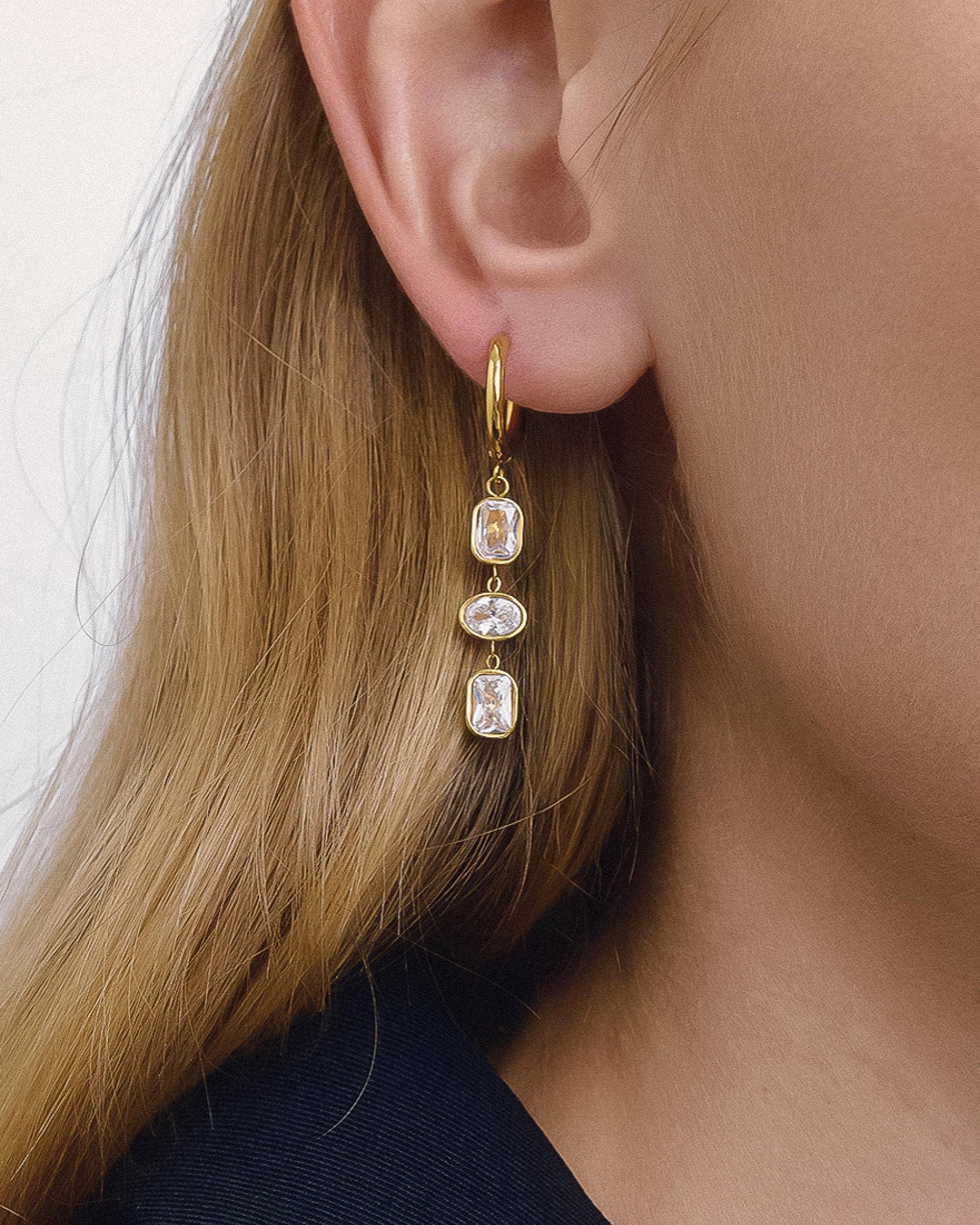 Sunniva 18K Gold Non-Tarnish CZ Triple Drop Earrings