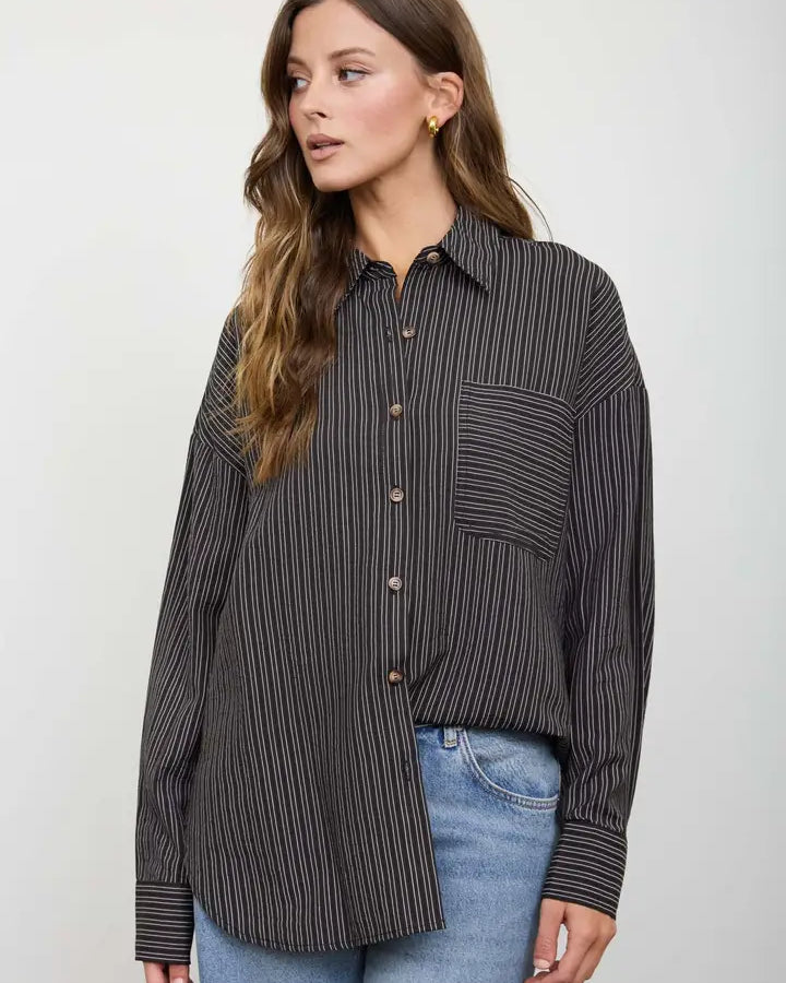 blu pepper pinstripe button down top