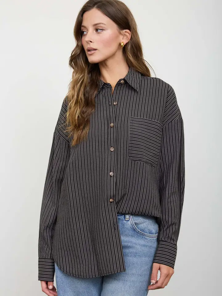 blu pepper pinstripe button down top