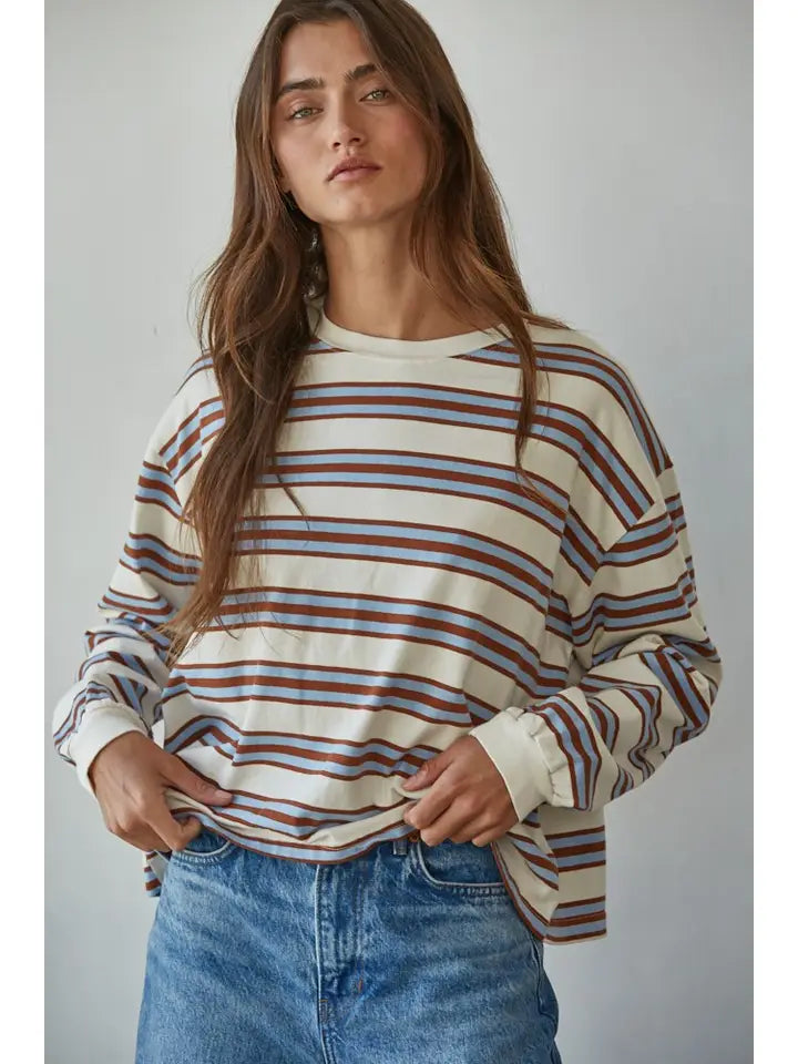 Multicolor Striped Knit Cotton Long Sleeve Crew Neck