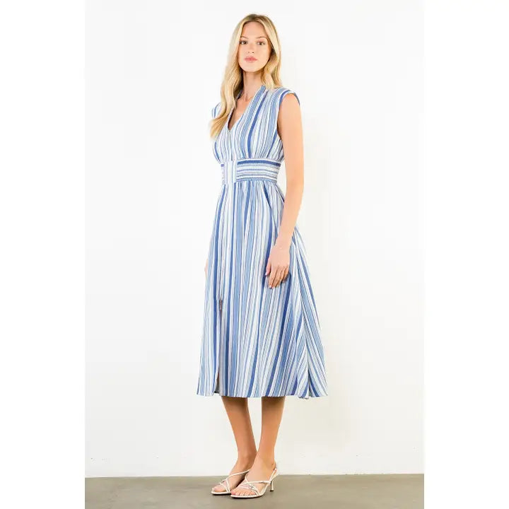 Coastal Breeze Sleeveless Striped Midi Dress