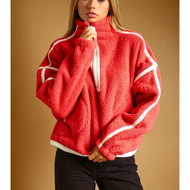 Miou Muse - Oversized Half-Zip Sherpa Pullover