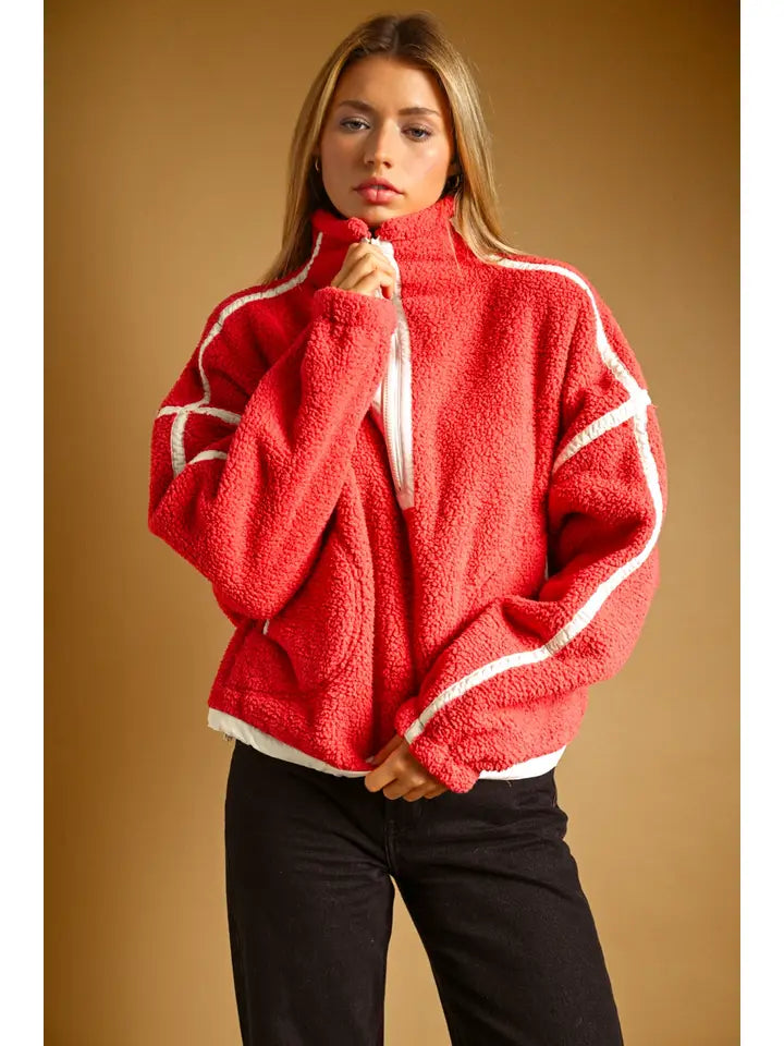 Miou Muse - Oversized Half-Zip Sherpa Pullover