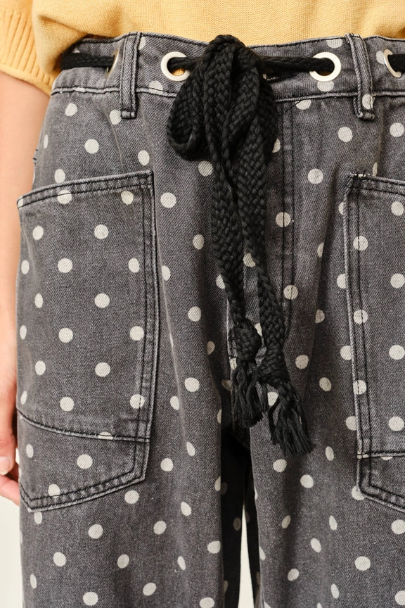 High-Waist Polka Dot Barrel Jeans