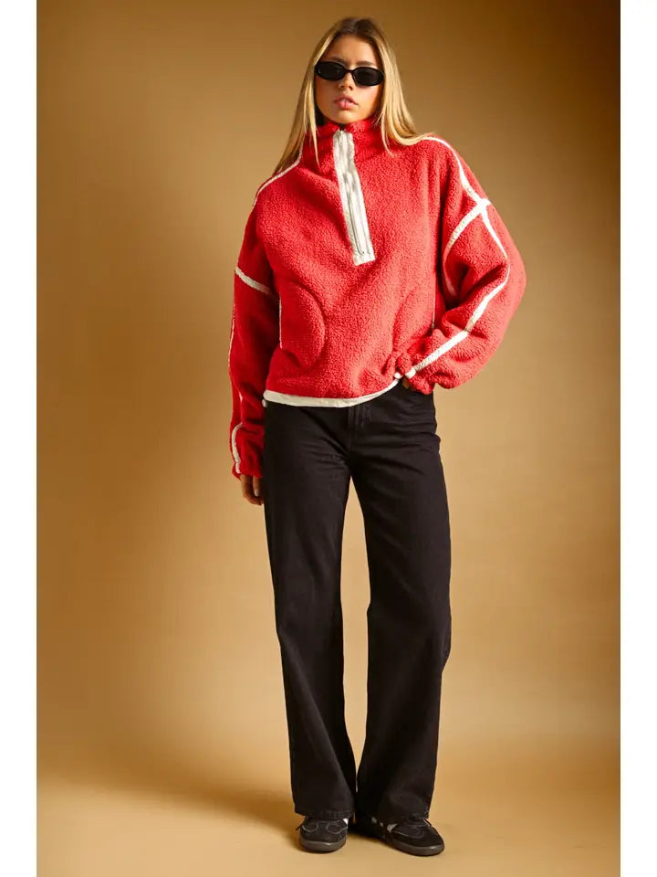 Miou Muse - Oversized Half-Zip Sherpa Pullover