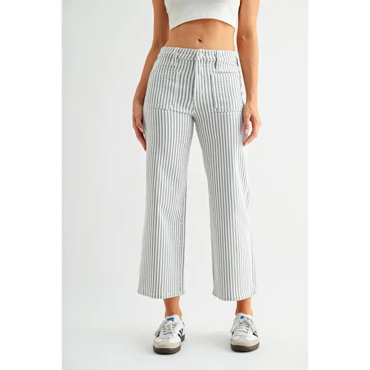 High-Rise Wide Leg Cropped Stripe